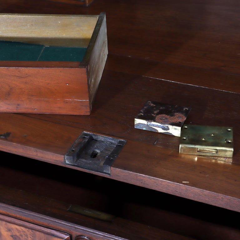 Antique Walnut & Burl Drop Front Desk With Teardrop Pulls c1880