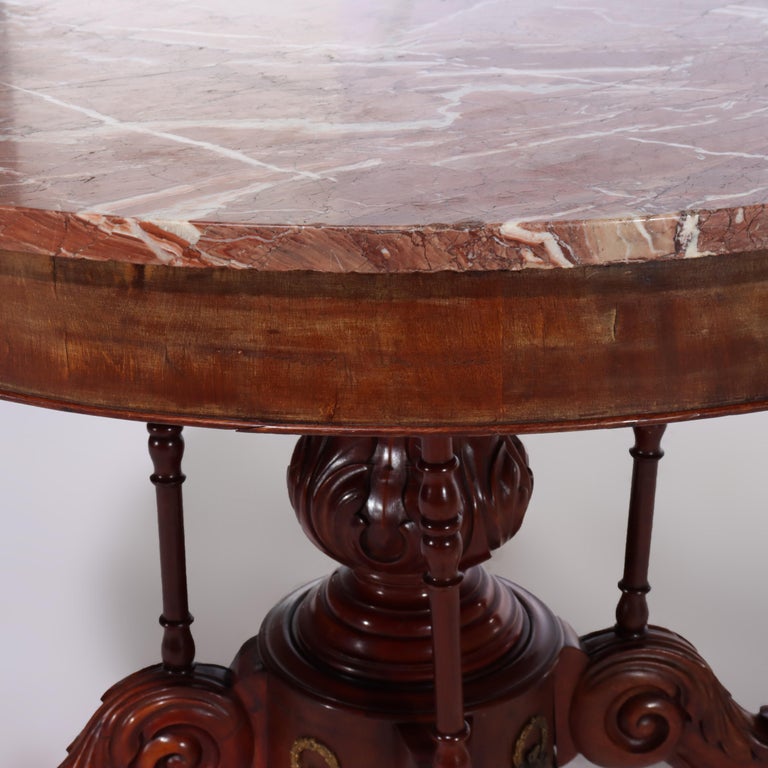 French Empire Kingwood, Rosewood, Rouge Marble & Ormolu Center Table 19thC