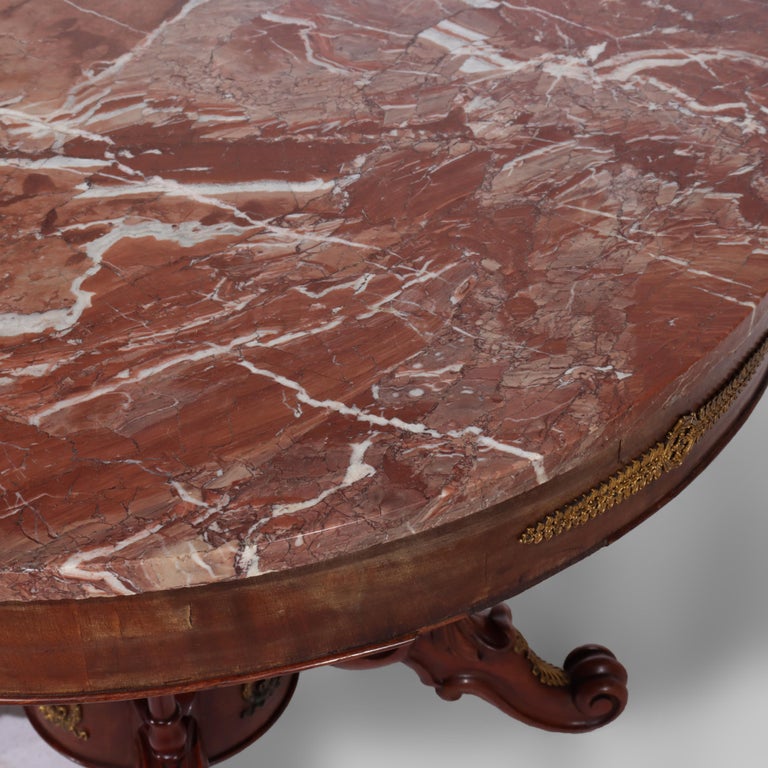 French Empire Kingwood, Rosewood, Rouge Marble & Ormolu Center Table 19thC