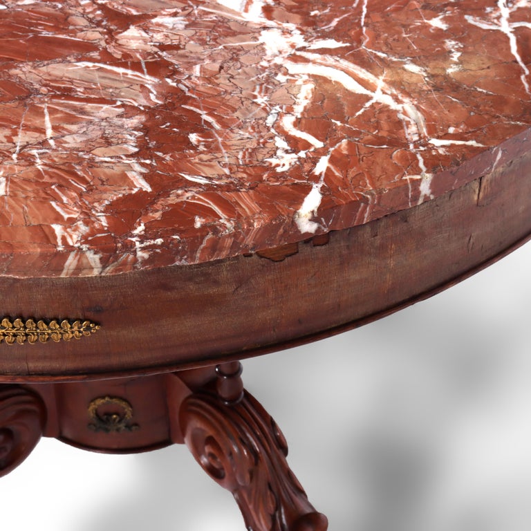 French Empire Kingwood, Rosewood, Rouge Marble & Ormolu Center Table 19thC