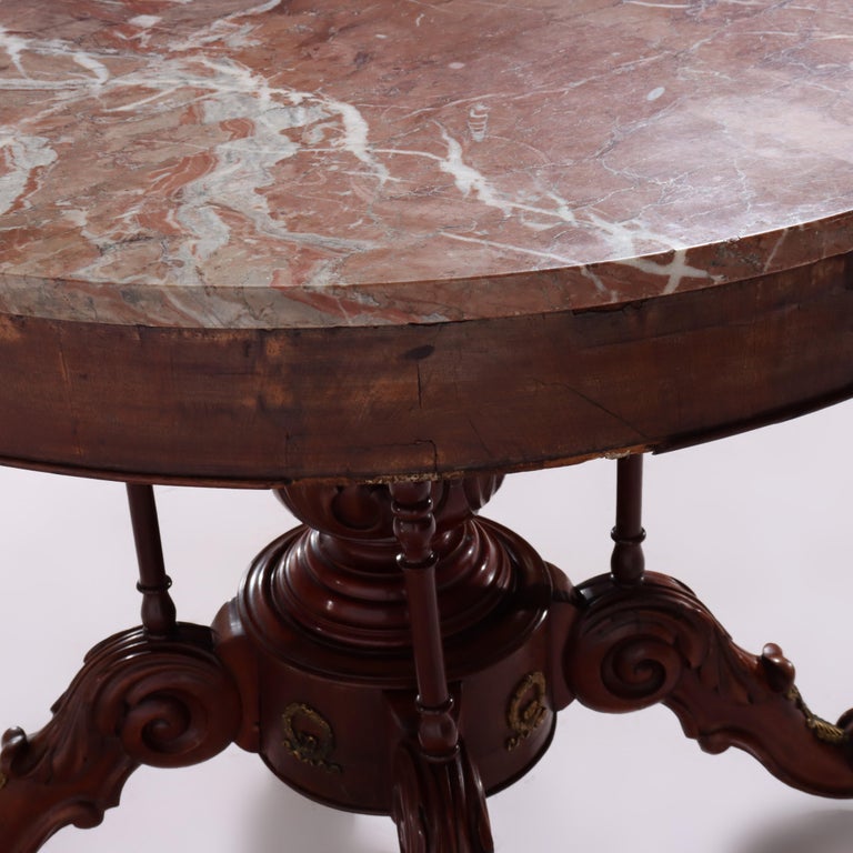 French Empire Kingwood, Rosewood, Rouge Marble & Ormolu Center Table 19thC