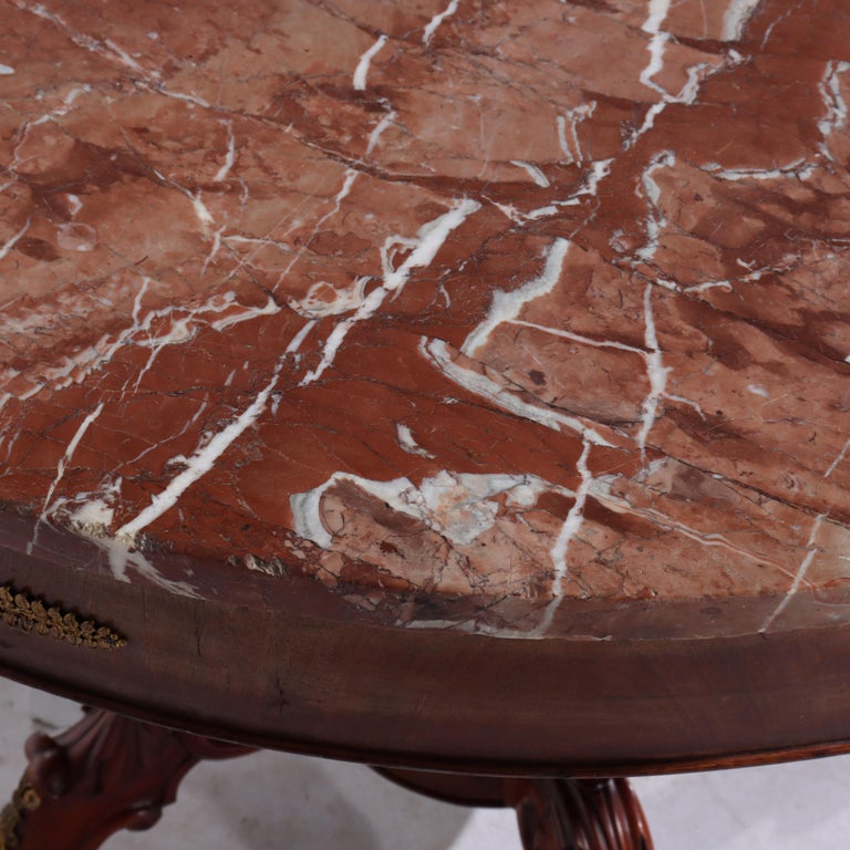 French Empire Kingwood, Rosewood, Rouge Marble & Ormolu Center Table 19thC