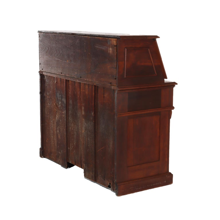 Antique Walnut & Burl Drop Front Desk With Teardrop Pulls c1880
