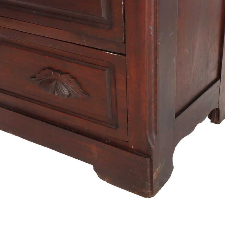 Antique Walnut 4-Drawer Dresser With Carved Pulls C1890