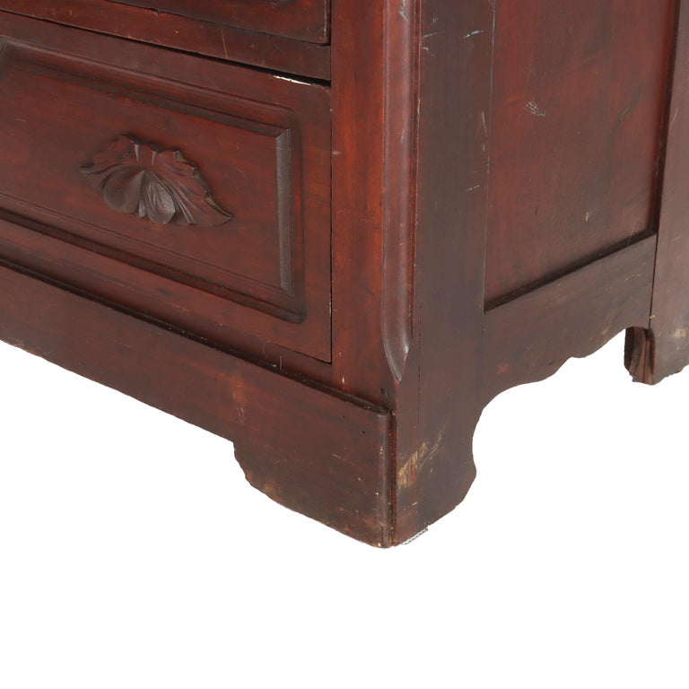 Antique Walnut 4-Drawer Dresser With Carved Pulls C1890