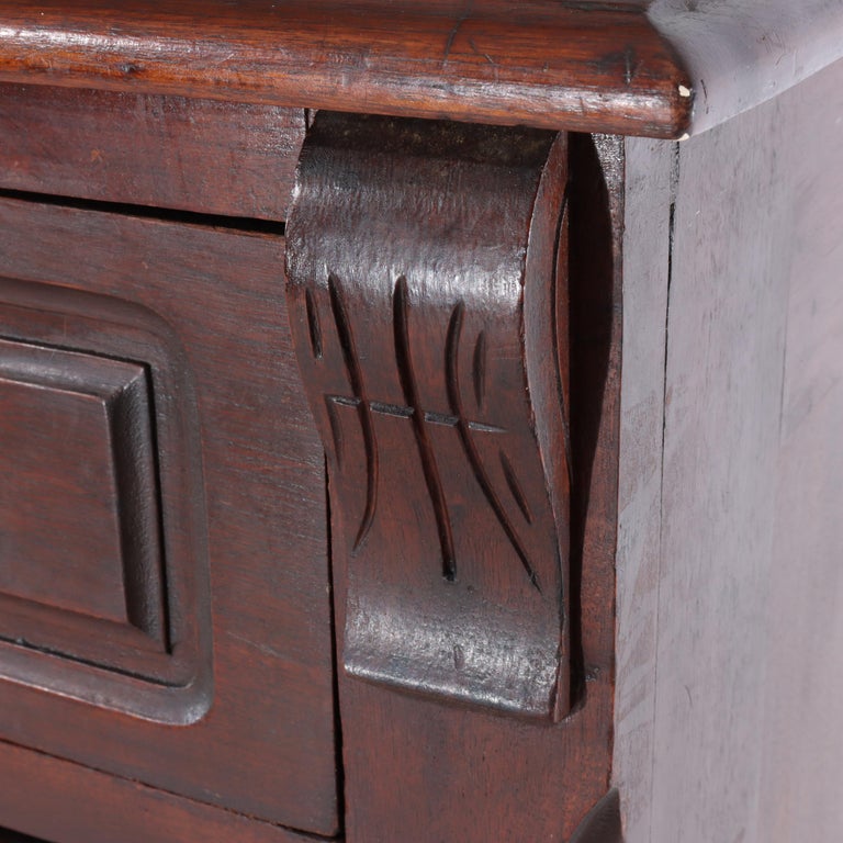 Antique Walnut 4-Drawer Dresser With Carved Pulls C1890