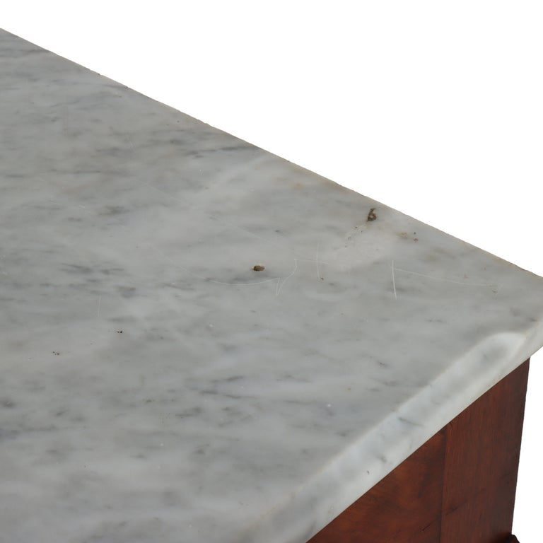 Antique Walnut 3-Drawer Marble Top Commode With Carved Pulls c1890