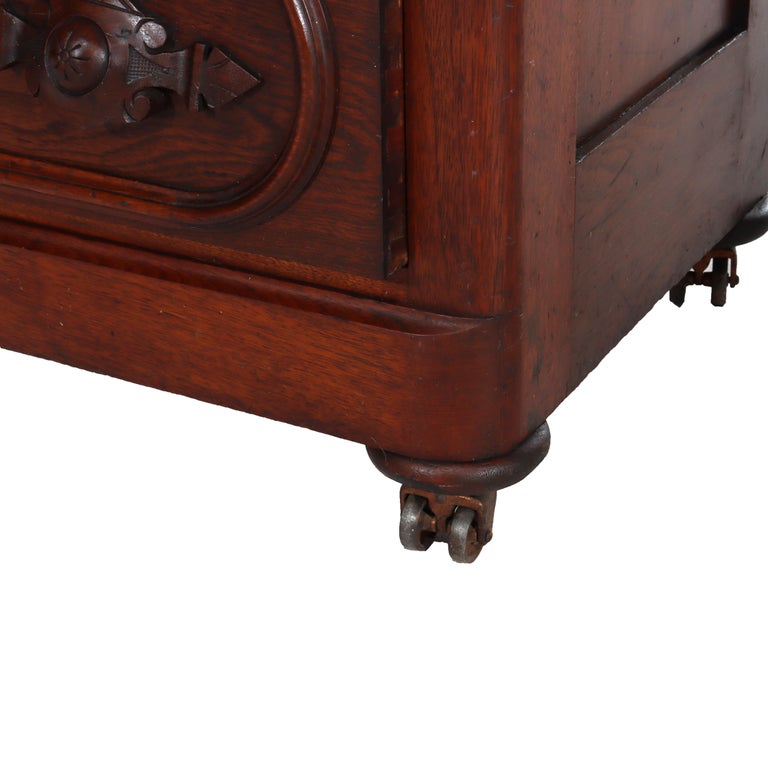 Antique Walnut 3-Drawer Marble Top Commode With Carved Pulls c1890