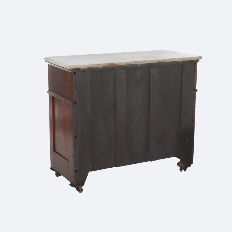 Antique Walnut 3-Drawer Marble Top Commode With Carved Pulls c1890