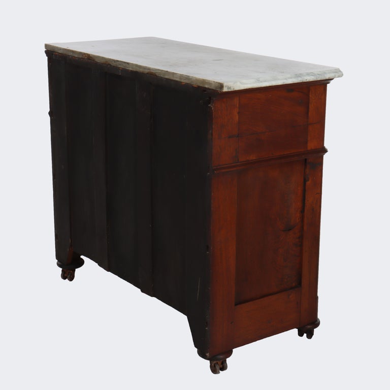 Antique Walnut 3-Drawer Marble Top Commode With Carved Pulls c1890