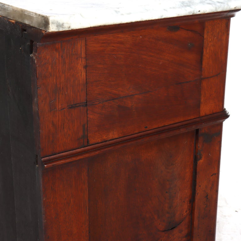 Antique Walnut 3-Drawer Marble Top Commode With Carved Pulls c1890