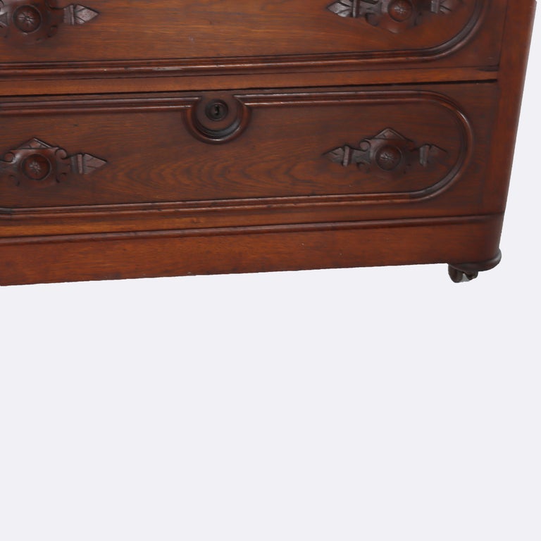 Antique Walnut 3-Drawer Marble Top Commode With Carved Pulls c1890