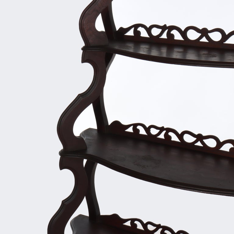 Antique Walnut 5 Shelf Etagere With Cut Out Fretwork C1890