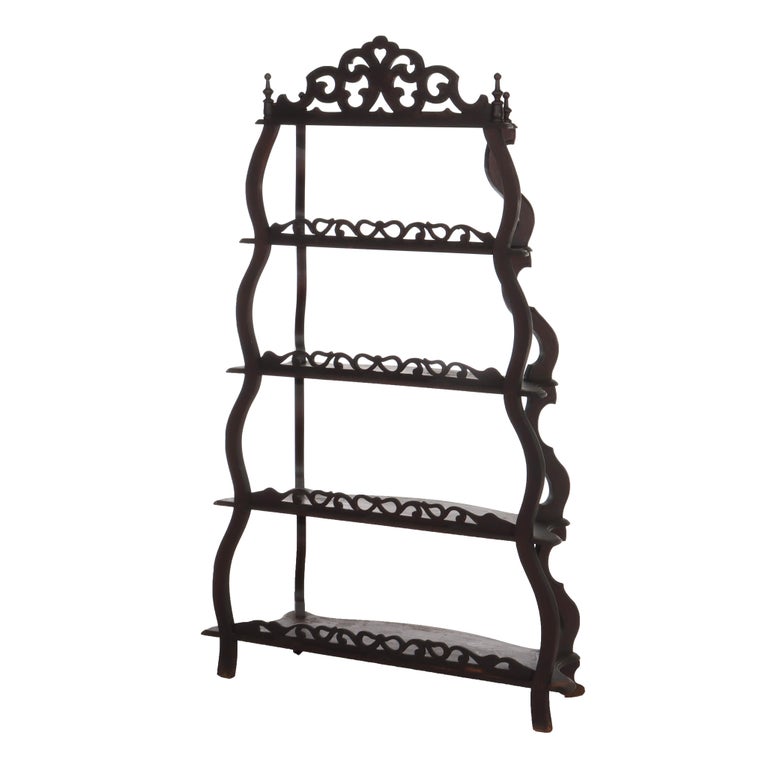 Antique Walnut 5 Shelf Etagere With Cut Out Fretwork C1890