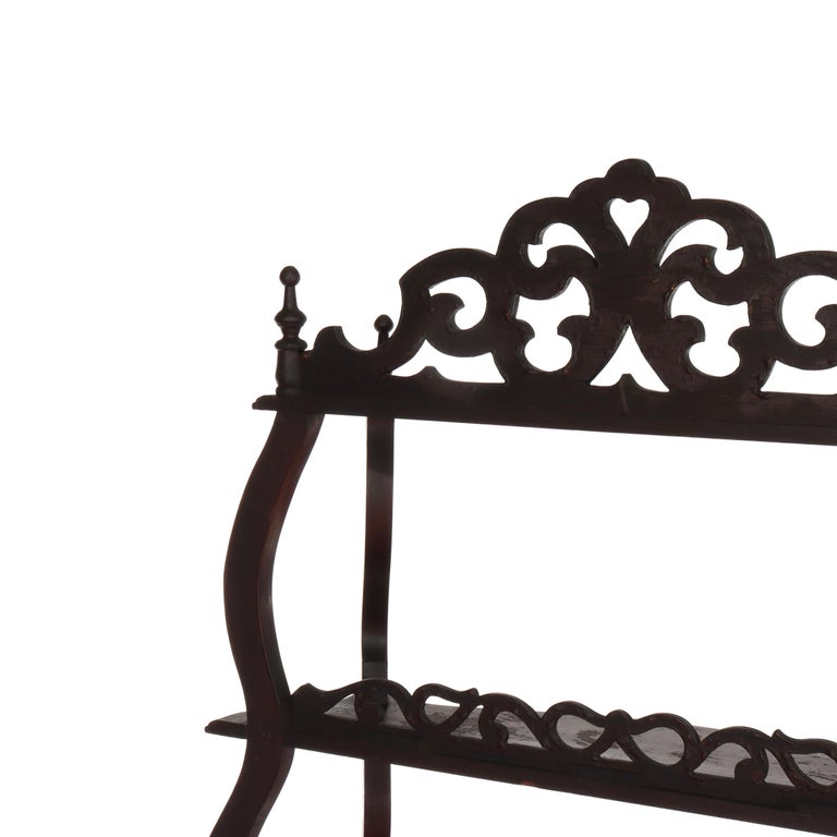 Antique Walnut 5 Shelf Etagere With Cut Out Fretwork C1890