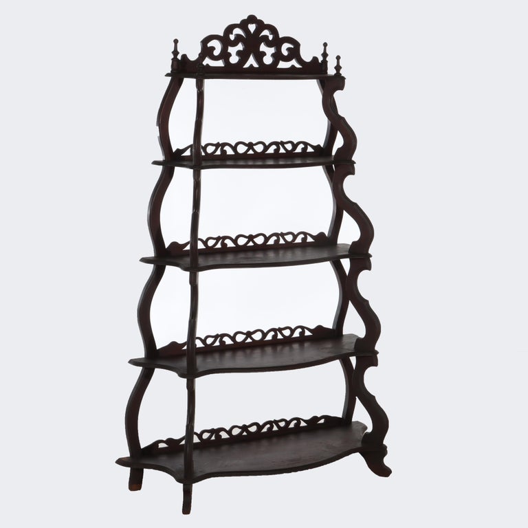 Antique Walnut 5 Shelf Etagere With Cut Out Fretwork C1890