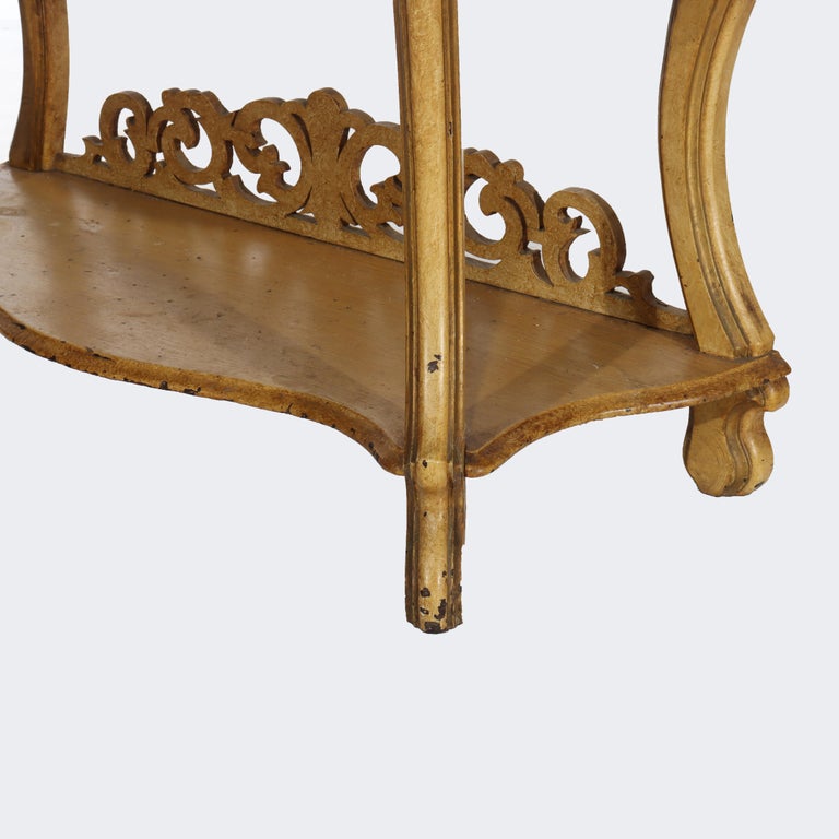 Antique Faux Painted Carved Walnut Etagere With Mirror C1890