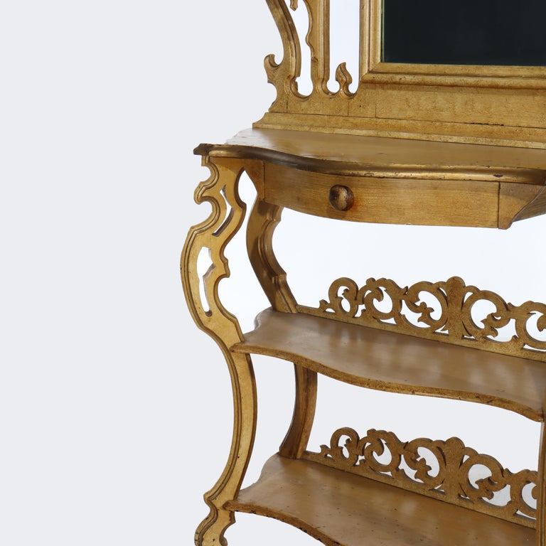 Antique Faux Painted Carved Walnut Etagere With Mirror C1890