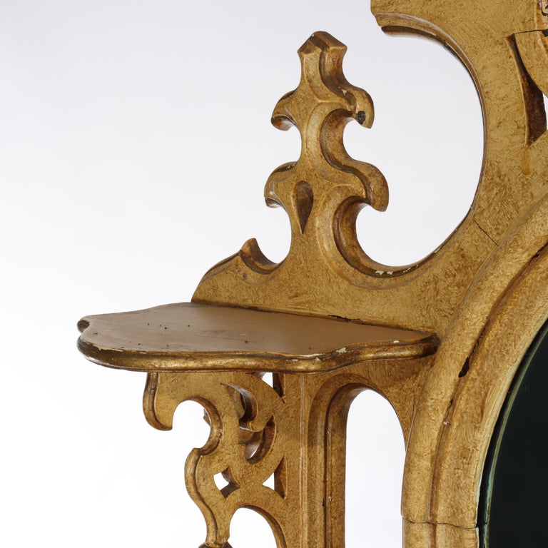Antique Faux Painted Carved Walnut Etagere With Mirror C1890