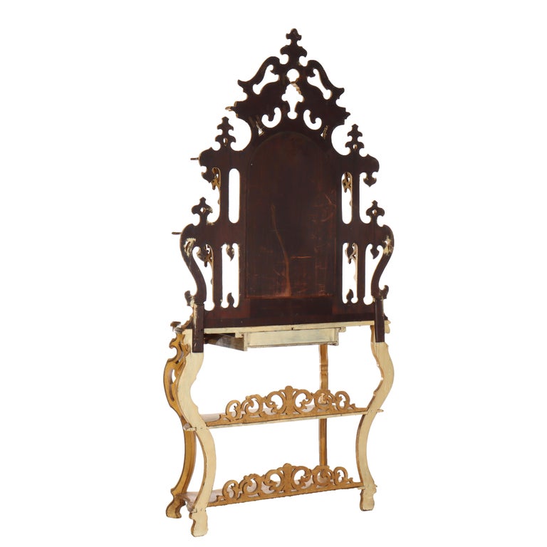 Antique Faux Painted Carved Walnut Etagere With Mirror C1890