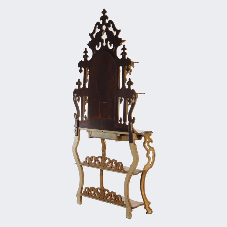 Antique Faux Painted Carved Walnut Etagere With Mirror C1890
