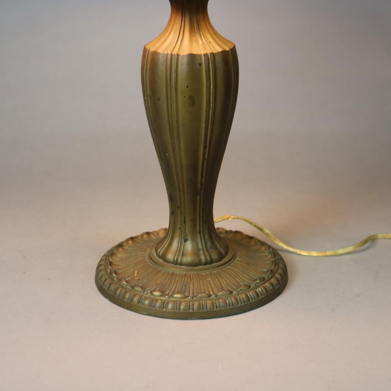 Antique Bradley & Hubbard Arts and Crafts Reverse Painted Floral Lamp Signed