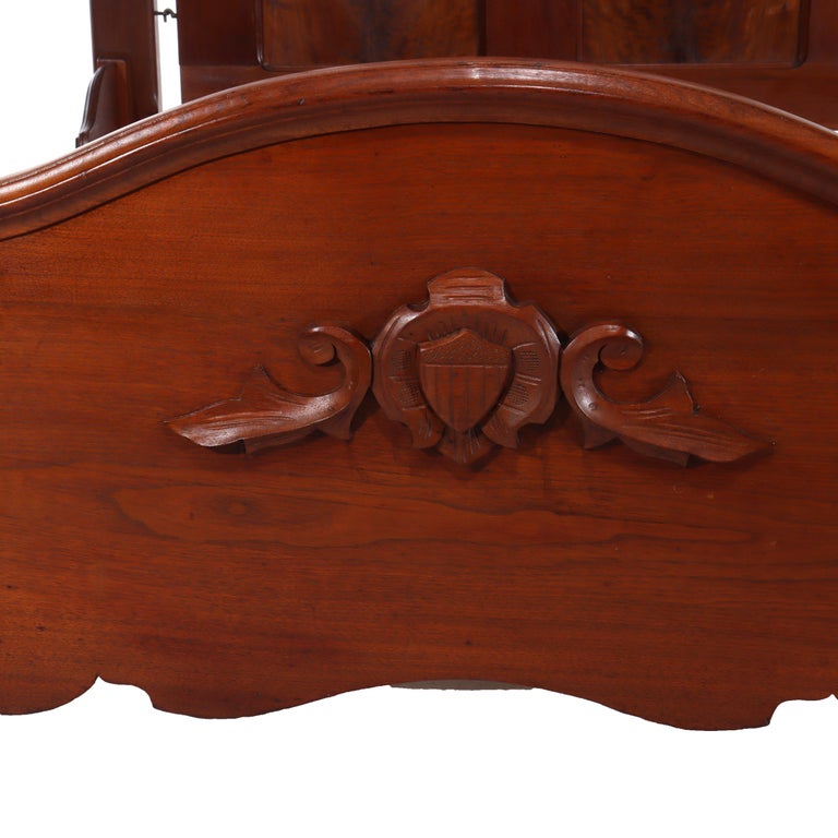 Antique Victorian Renaissance Revival Carved Walnut & Burl Bed Frame c1890