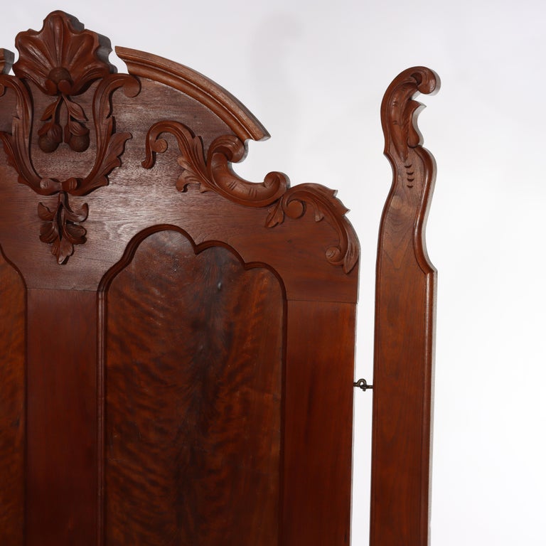Antique Victorian Renaissance Revival Carved Walnut & Burl Bed Frame c1890