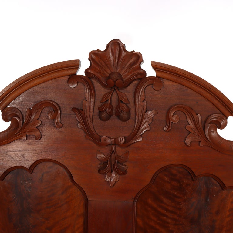 Antique Victorian Renaissance Revival Carved Walnut & Burl Bed Frame c1890