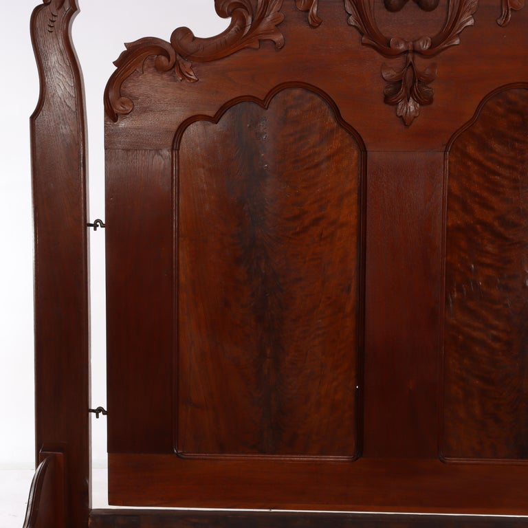 Antique Victorian Renaissance Revival Carved Walnut & Burl Bed Frame c1890