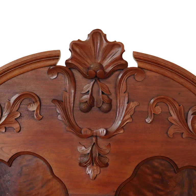 Antique Victorian Renaissance Revival Carved Walnut & Burl Bed Frame c1890