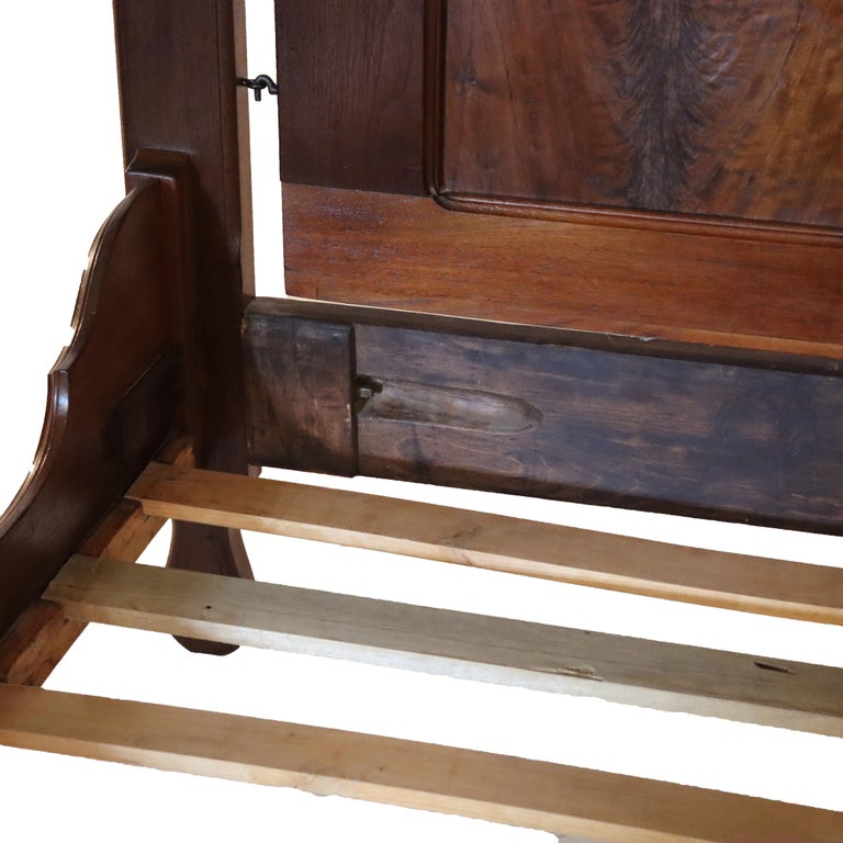 Antique Victorian Renaissance Revival Carved Walnut & Burl Bed Frame c1890