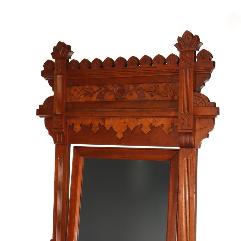 Antique Renaissance Revival Walnut & Burl Marble Top Dresser With Mirror c1890