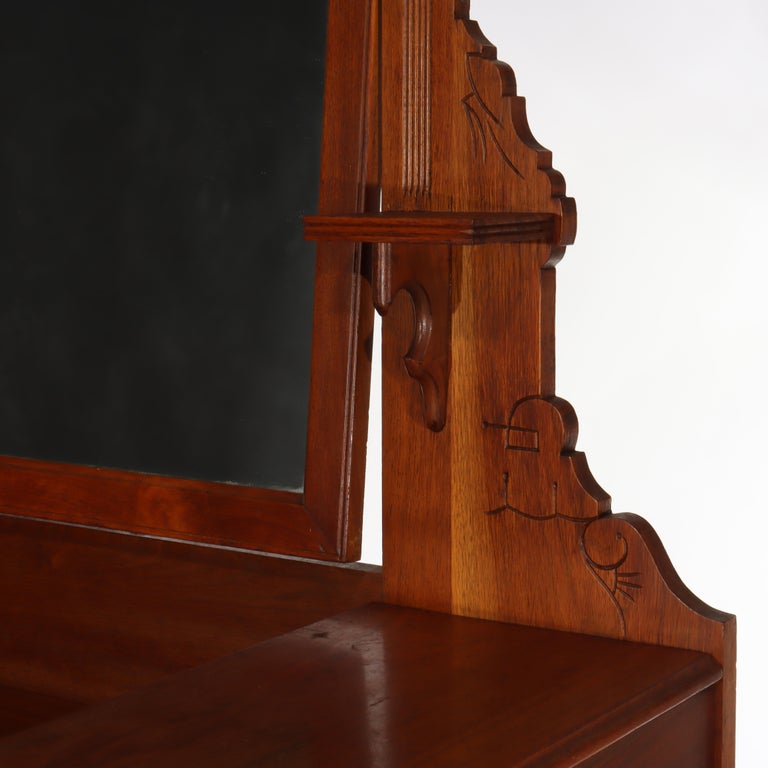 Antique Renaissance Revival Walnut & Burl Marble Top Dresser With Mirror c1890