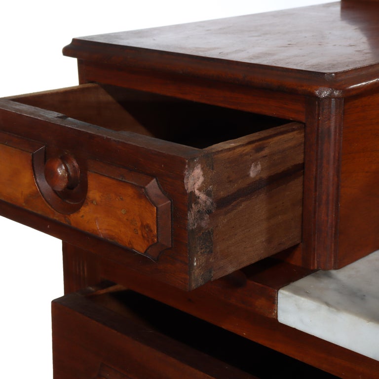 Antique Renaissance Revival Walnut & Burl Marble Top Dresser With Mirror c1890
