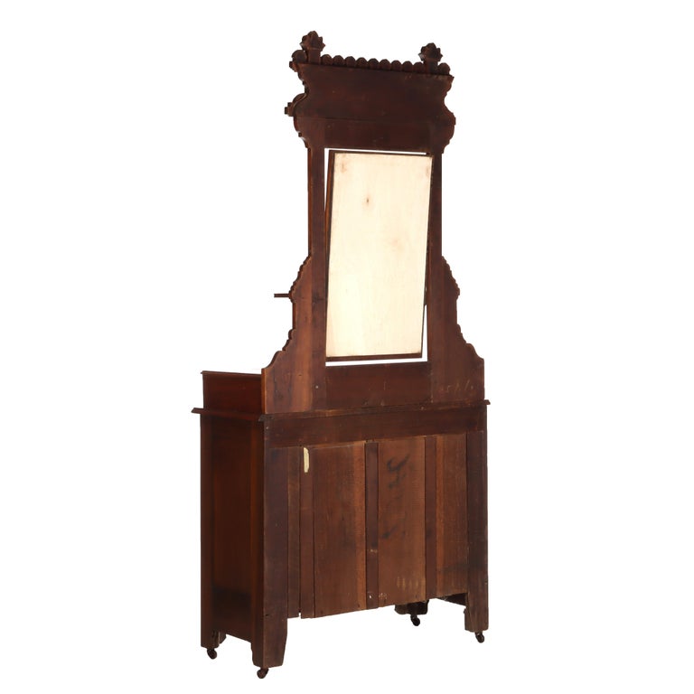 Antique Renaissance Revival Walnut & Burl Marble Top Dresser With Mirror c1890
