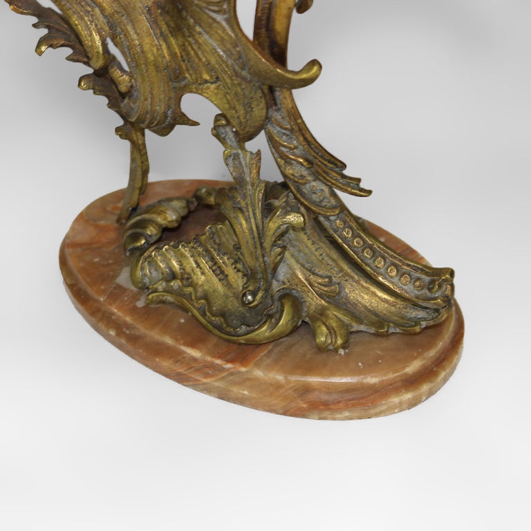 Pair of Antique French Rococo Bronze Candelabras with Marble Bases C1890