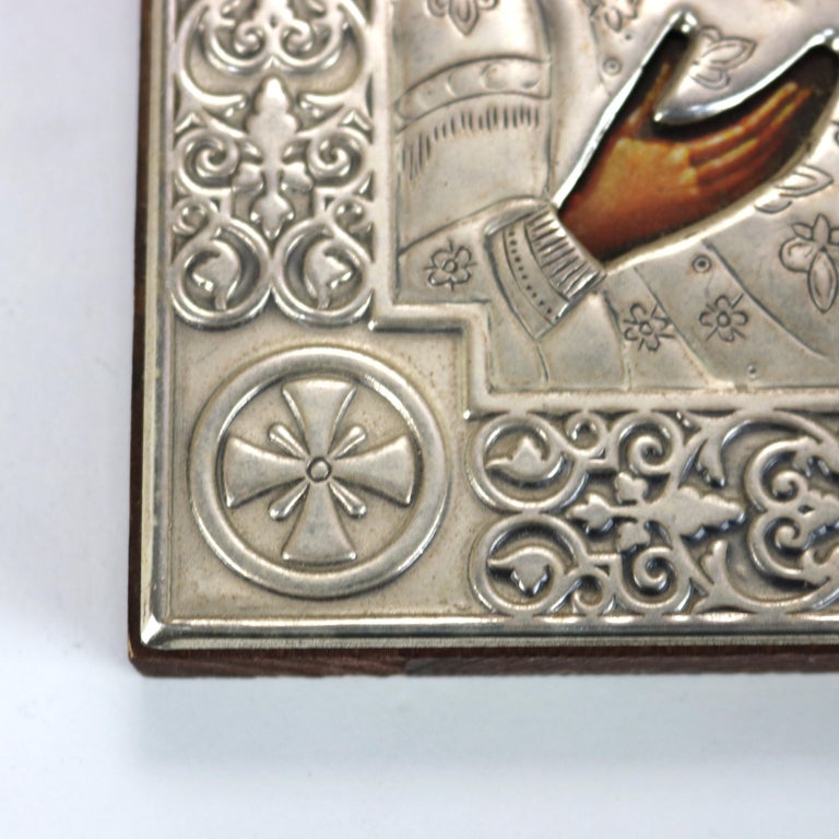 Russian Religious Icon Portrait of Mary & Baby Jesus Encased In Sterling Silver