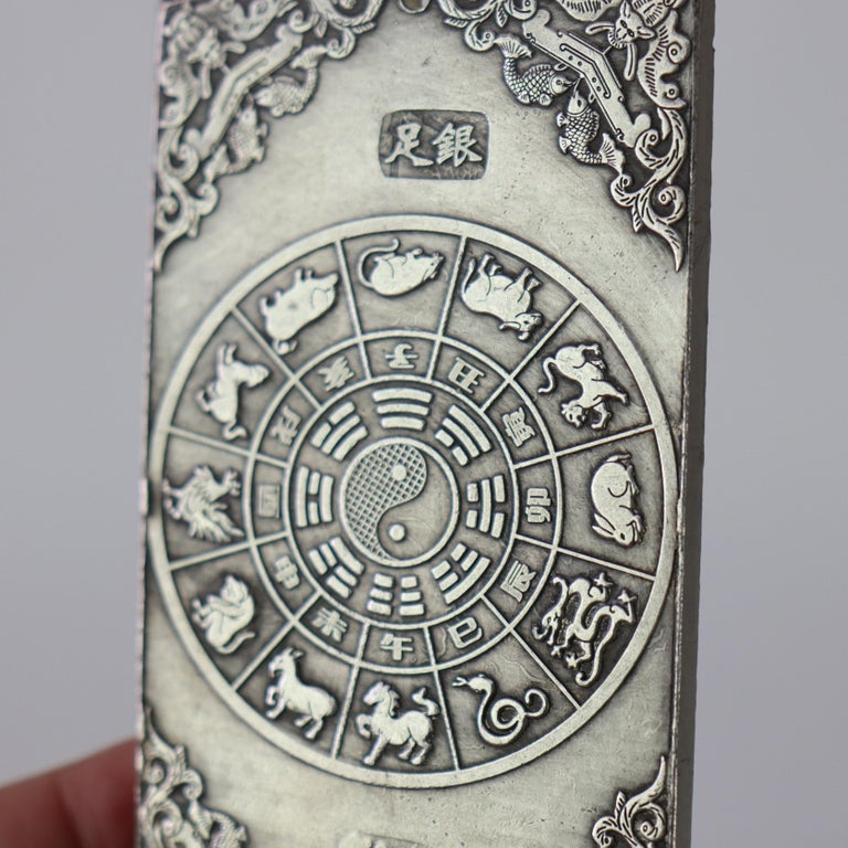 Four Antique Chinese Engraved White Metal Scroll/Book Weights c1900