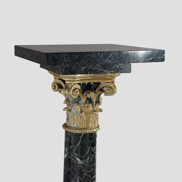 Pair Of French Classical Black Marble Sculpture Pedestals With Ormolu