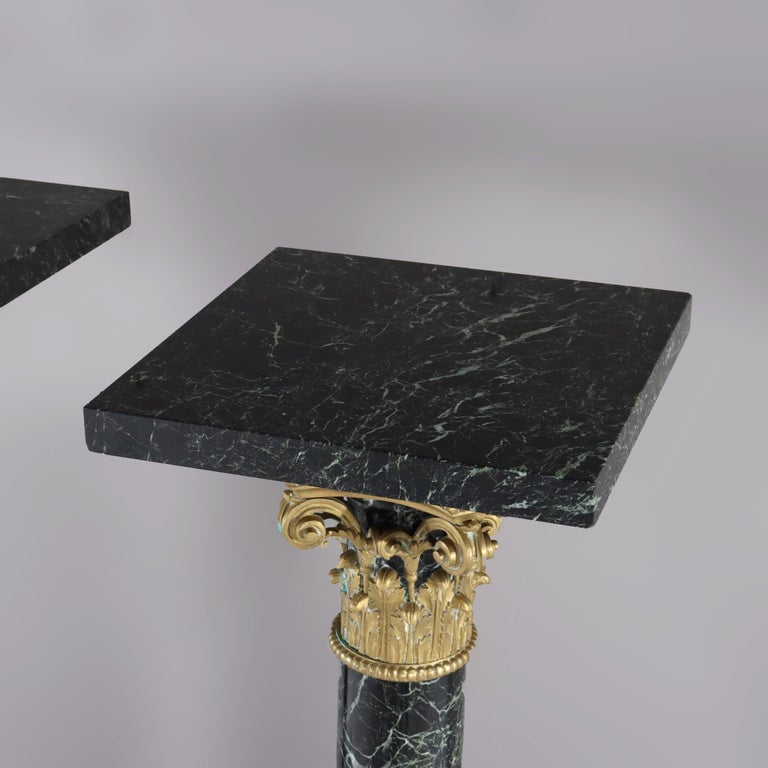 Pair Of French Classical Black Marble Sculpture Pedestals With Ormolu