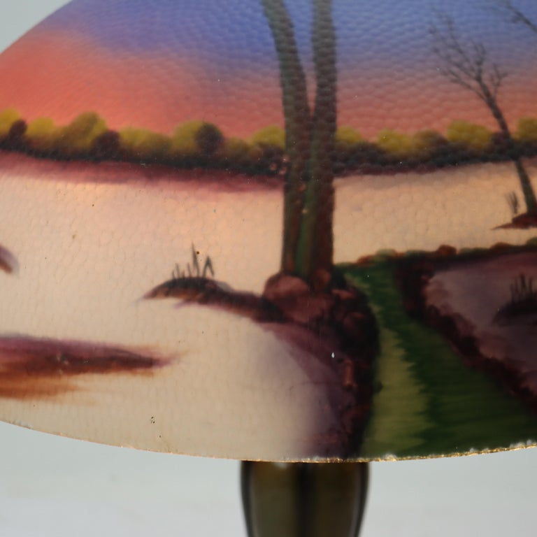 Antique Jefferson attr Reversed Painted Scenic Landscape Table Lamp c1920