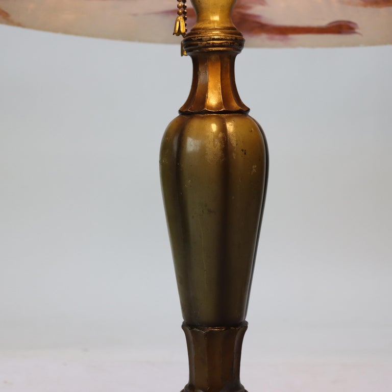 Antique Jefferson attr Reversed Painted Scenic Landscape Table Lamp c1920