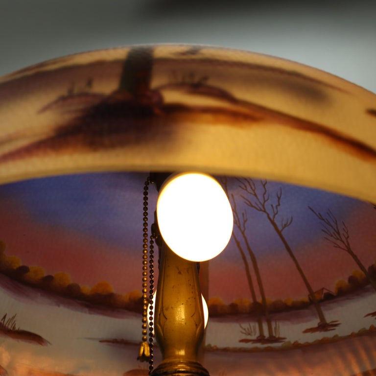 Antique Jefferson attr Reversed Painted Scenic Landscape Table Lamp c1920