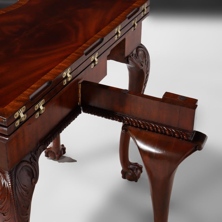 Maitland Smith Chippendale Style Carved Mahogany Game Table With Claw Feet