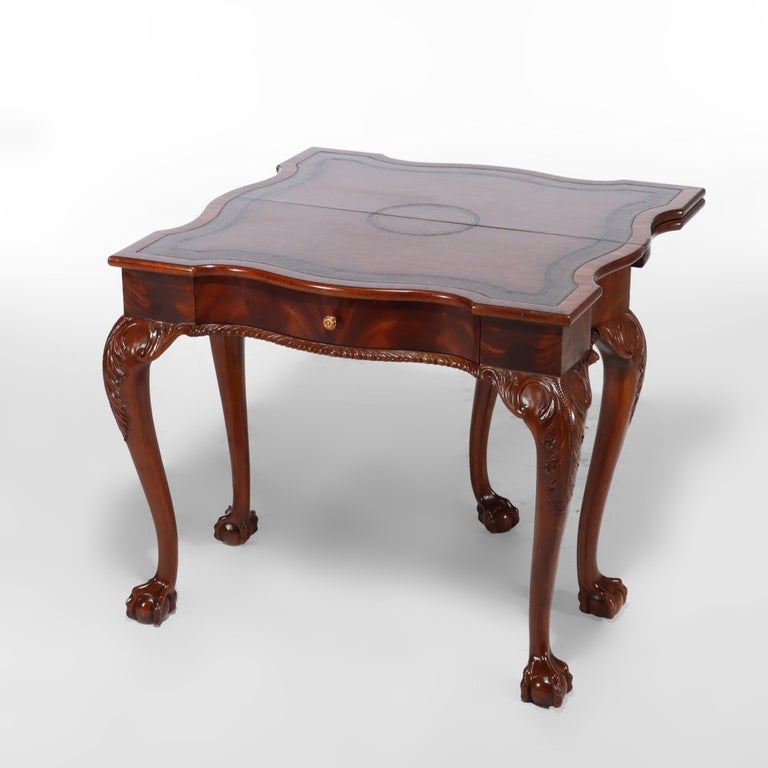 Maitland Smith Chippendale Style Carved Mahogany Game Table With Claw Feet