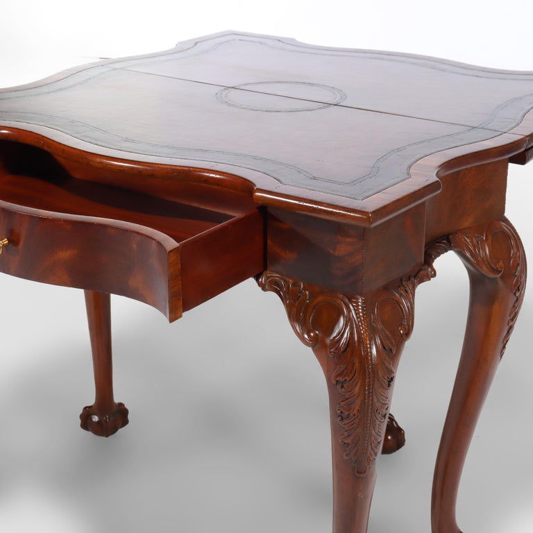 Maitland Smith Chippendale Style Carved Mahogany Game Table With Claw Feet