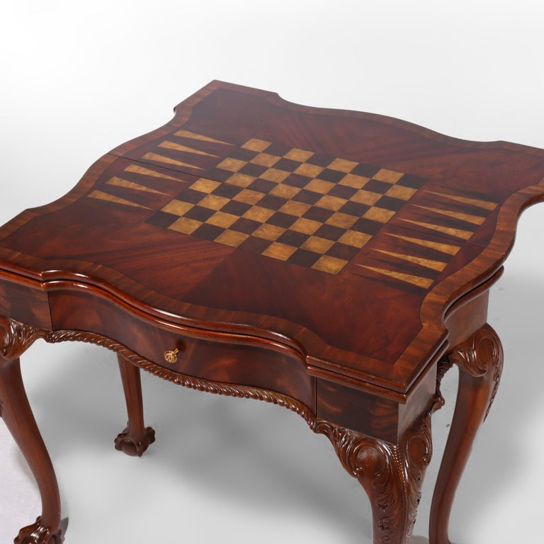 Maitland Smith Chippendale Style Carved Mahogany Game Table With Claw Feet