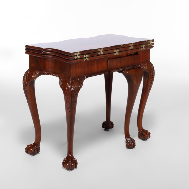 Maitland Smith Chippendale Style Carved Mahogany Game Table With Claw Feet