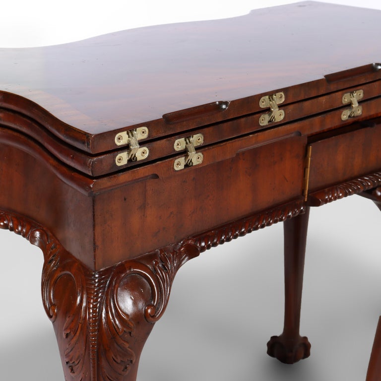 Maitland Smith Chippendale Style Carved Mahogany Game Table With Claw Feet